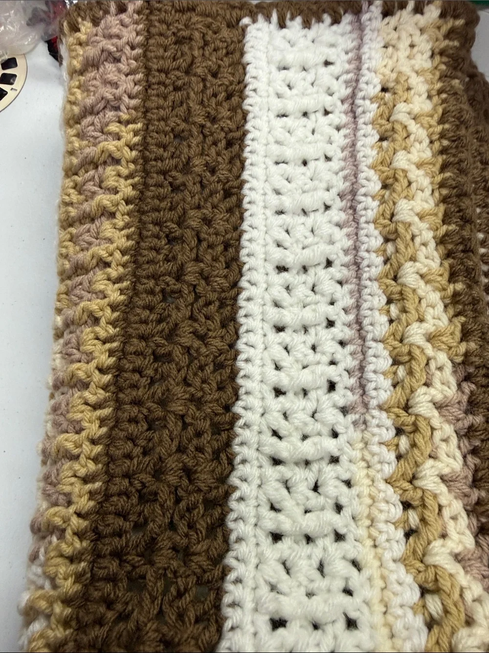 Handmade Brown and Cream Striped Crochet Throw Blanket